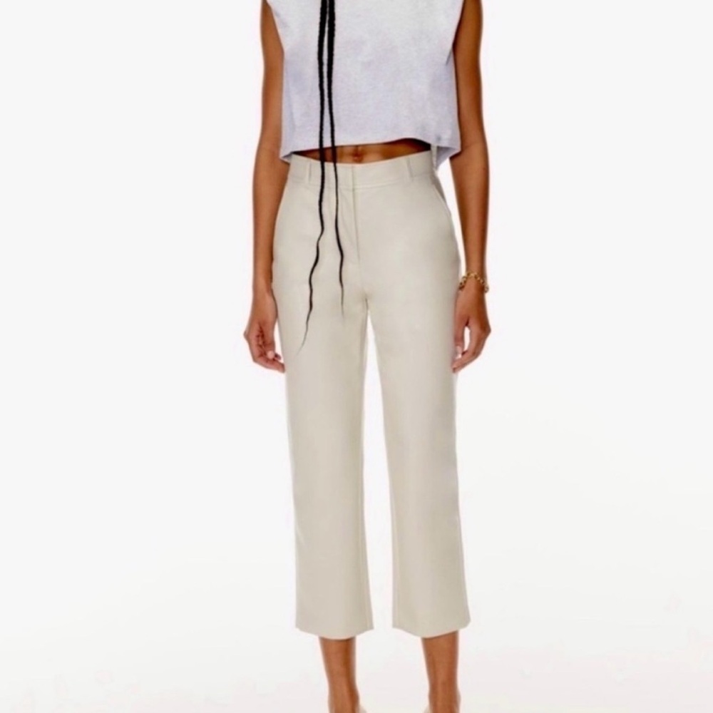 Women’s Aritzia Babaton Command Cropped leather Pants in Light Cream